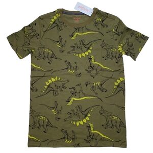 Cat & Jack | NWT Olive Green Navy Dino Print Cotton Short Sleeve Shirt Boy's L